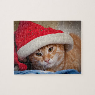 Kleines Kätzchen im roten Weihnachtshut