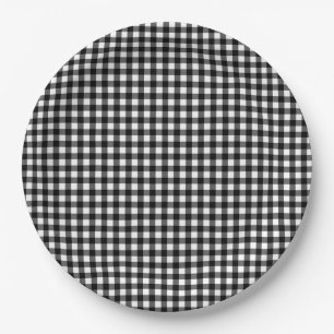 Kleines Klassisches Gingham-Karo Karomuster Schwar Pappteller