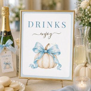 Kleines Kürbis-Blau-Bogen-Baby-Shower-Getränke-Sch Poster