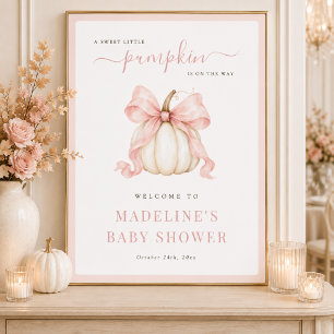 Kleines Kürbis-Rosa-Schleifen-Baby-Shower-Willkomm Poster