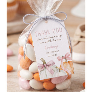 Kleines Kürbismädchen Baby Shower Rosa Schleife Geschenkanhänger