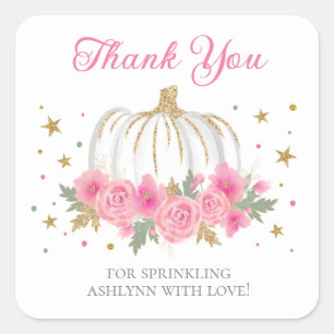 Kleines Kürbismädchen Baby Sprinkle Dankeschön Quadratischer Aufkleber