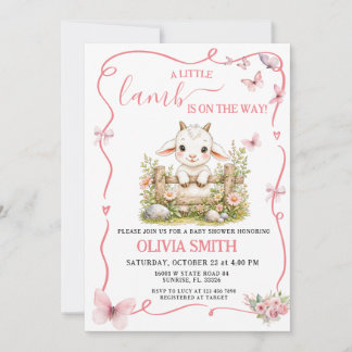 Kleines Lamm Mädchen Rosa Blumen Baby Shower Einladung