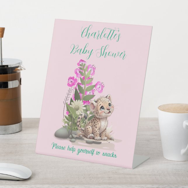 Kleines Leopard Baby Dusche Snack Schild (In SItu)