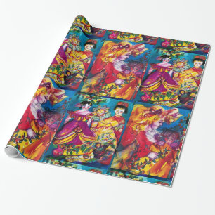 KLEINES MÄDCHEN, ANTIQUE DOLLEN UND CHRISTMAS ORN GESCHENKPAPIER