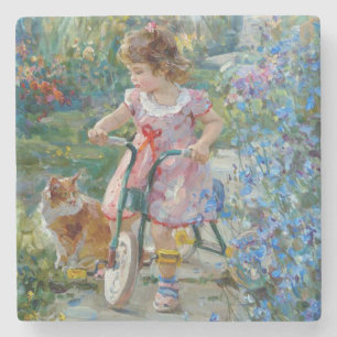 Kleines Mädchen auf dem Bike Kunst Steinuntersetzer