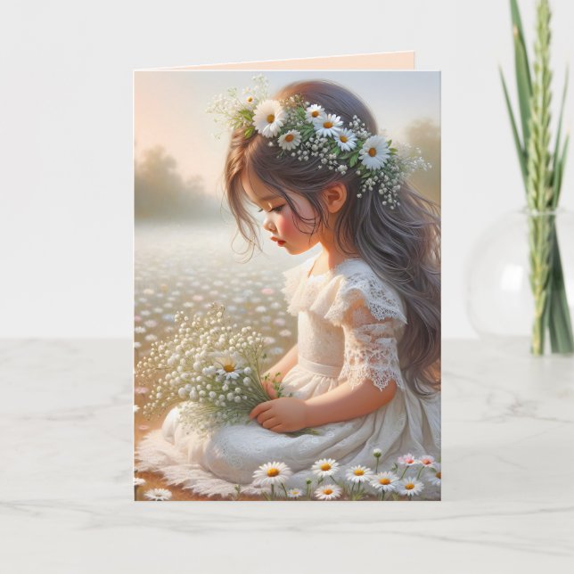 Kleines Mädchen auf dem Platz in Daisy Karte (Vorderseite)