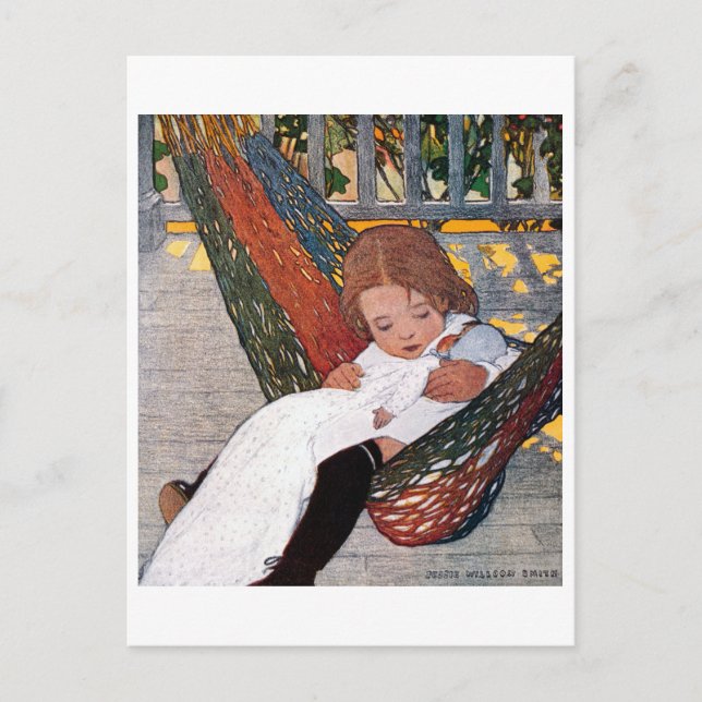 Kleines Mädchen auf der Hängematte, Jessie Willcox Postkarte (Vorderseite)