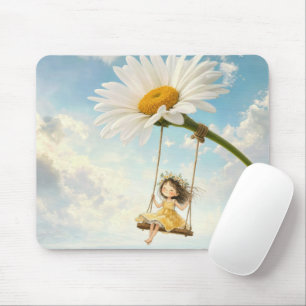 Kleines Mädchen auf einer Gänseblümchenschaukel Mousepad