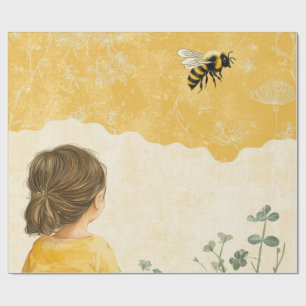 Kleines Mädchen beobachtet eine Hummel Geschenkpapier