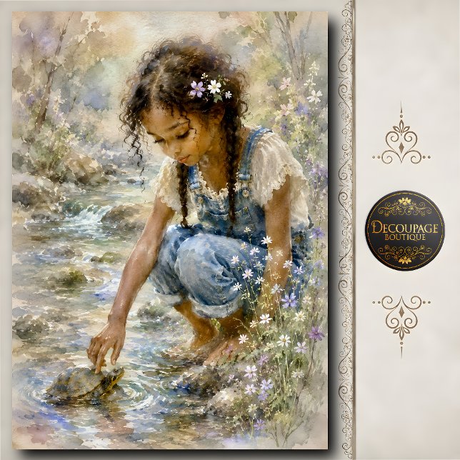 Kleines Mädchen berührt Schildkröte Seidenpapier (Little Girl Touching Turtle Tissue Paper)