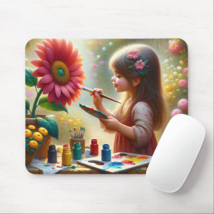 Kleines Mädchen Blume malen Mousepad