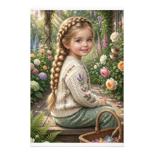 Kleines Mädchen Blumenkorb Wald Frühling Natur Fla Fotodruck