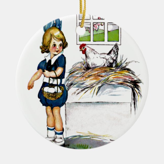 Kleines Mädchen, das Eier sammelt Keramik Ornament (Vorne)