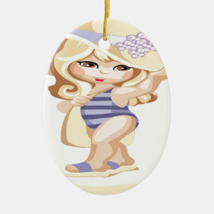 Kleines Mädchen, das zum Strand geht Keramik Ornament