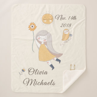 Kleines Mädchen-Eulen-Kaninchen-personalisiertes Sherpadecke