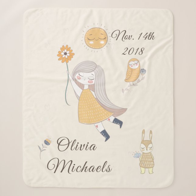 Kleines Mädchen-Eulen-Kaninchen-personalisiertes Sherpadecke (Vorderseite)
