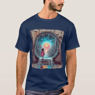 Kleines Mädchen & futuristische Stadtmauer Graffit T-Shirt