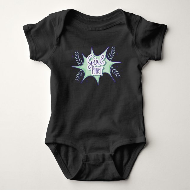 Kleines Mädchen, Girl Power, schwarzer Kinderanzug Baby Strampler (Vorderseite)