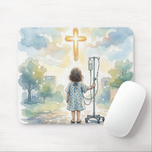 Kleines Mädchen hält einen IV-Ständer Mousepad