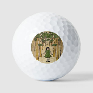 Kleines Mädchen hat sich im Wald verlaufen. Golfball