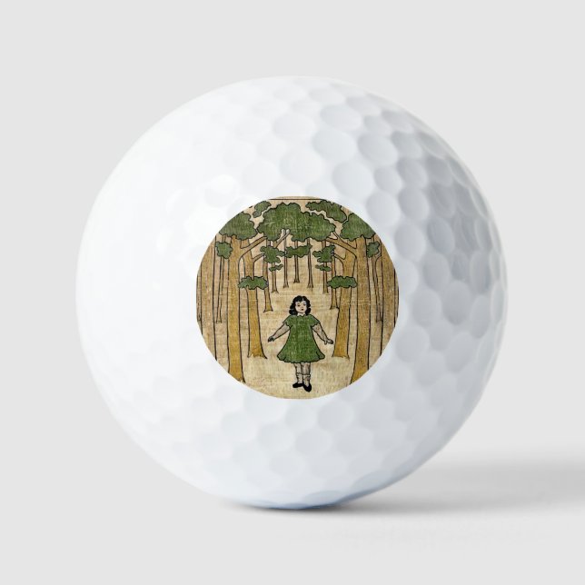 Kleines Mädchen hat sich im Wald verlaufen. Golfball (Vorderseite)