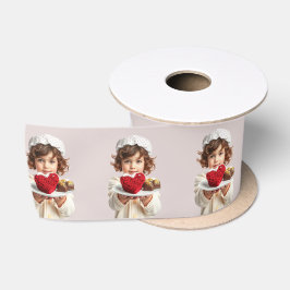 Kleines Mädchen herzförmige Samtkuchen Valentine Satinband