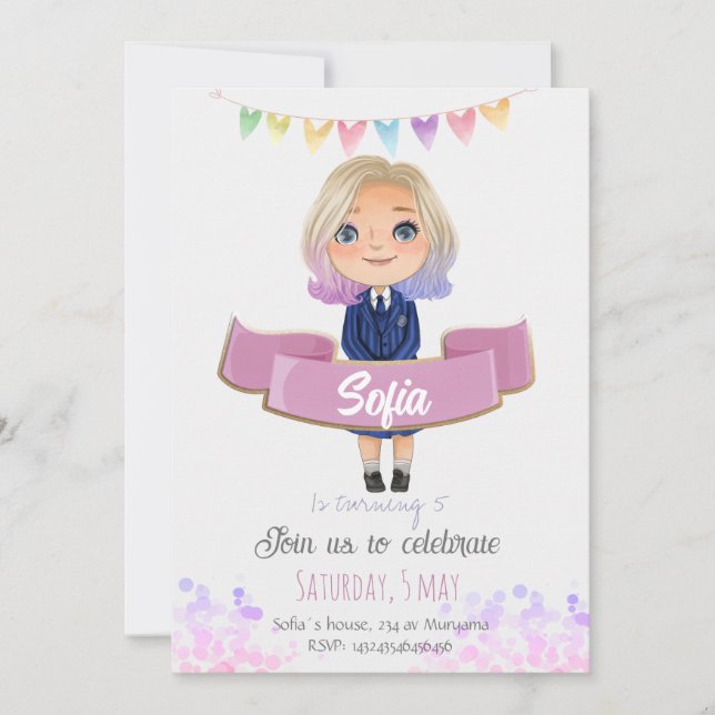Kleines Mädchen in blauem Kleid Einladung (Vorderseite)