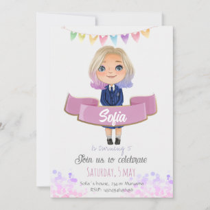 Kleines Mädchen in blauem Kleid Einladung