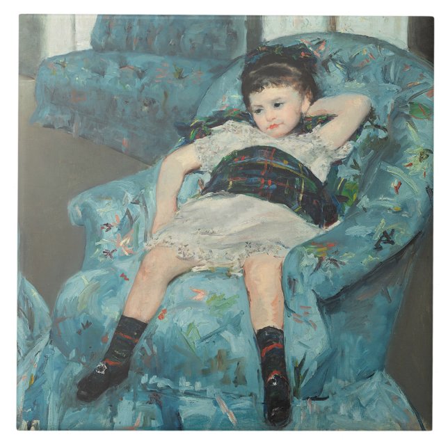 Kleines Mädchen in einem blauen Lehnsessel, 1878 Fliese (Vorderseite)