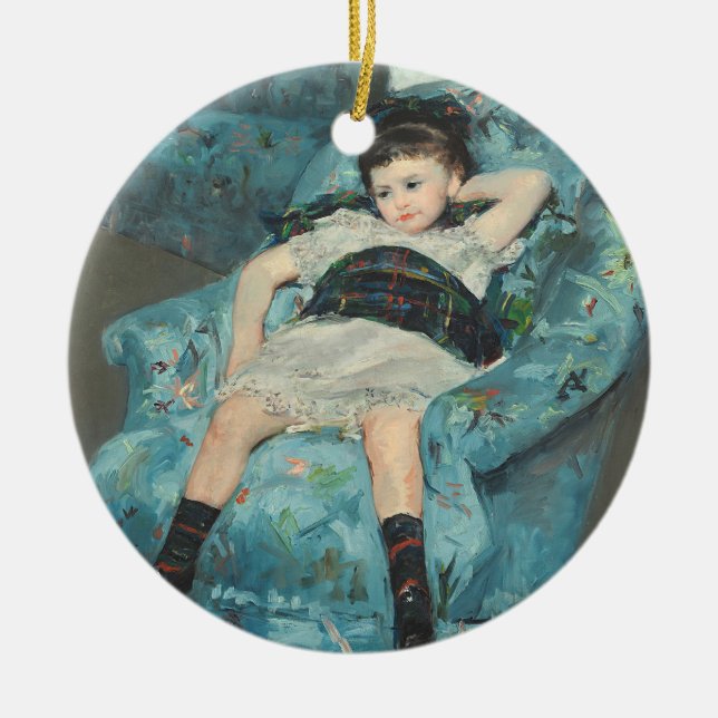 Kleines Mädchen in einem blauen Lehnsessel, 1878 Keramik Ornament (Vorne)