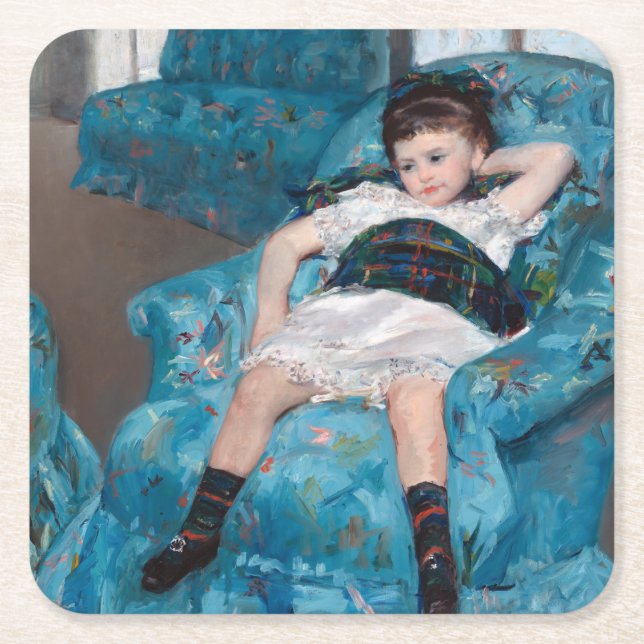 Kleines Mädchen in einem blauen Sessel, Cassatt Rechteckiger Pappuntersetzer (Vorderseite)