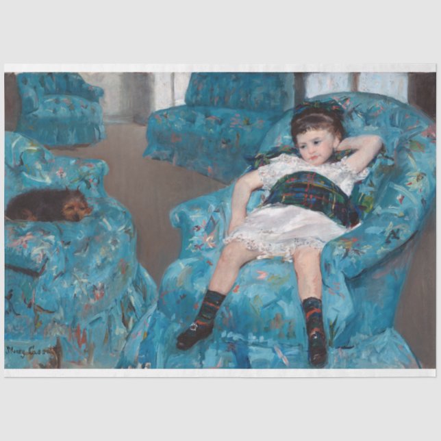 Kleines Mädchen in einem blauen Sessel, Cassatt Seidenpapier (Vorderseite)