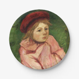 Kleines Mädchen in einem roten Beret Pappteller