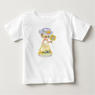 Kleines Mädchen in Gelben Osterkleid Holding Blume Baby T-shirt