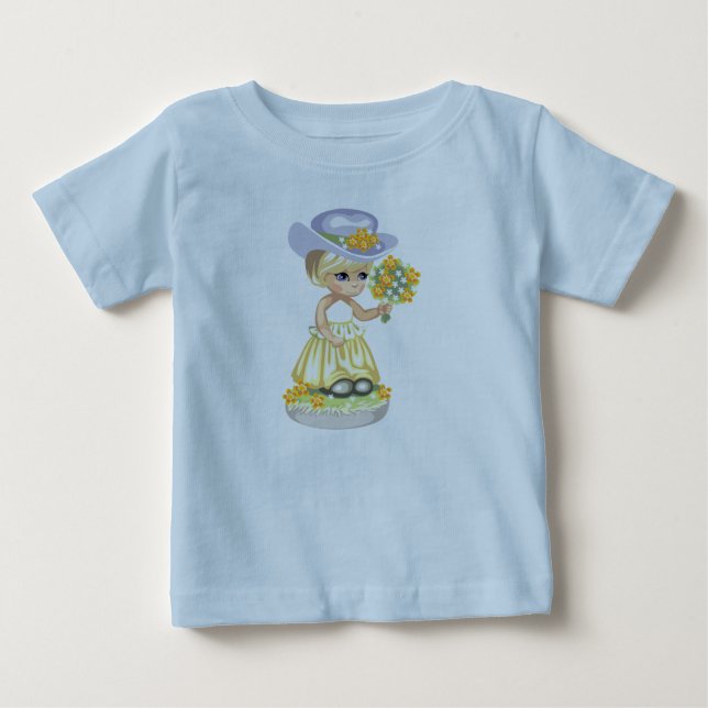 Kleines Mädchen in Gelben Osterkleid Holding Blume Baby T-shirt (Vorderseite)