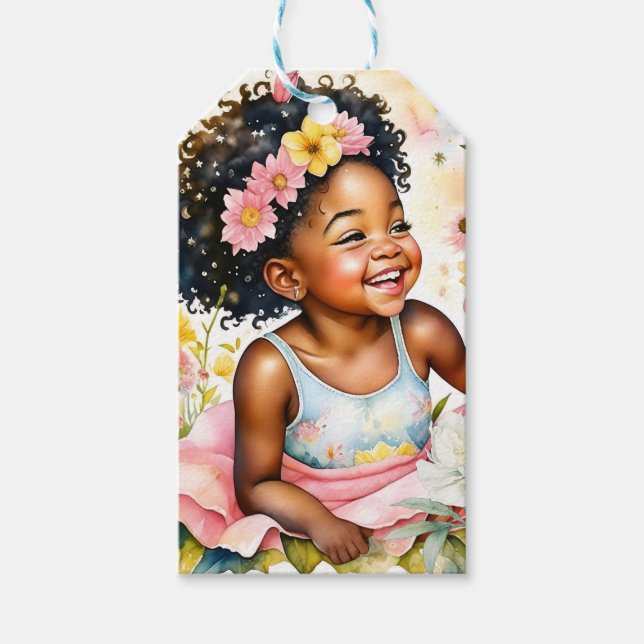 Kleines Mädchen in rosa Blume Personalisiert Gebur Geschenkanhänger (Vorderseite)