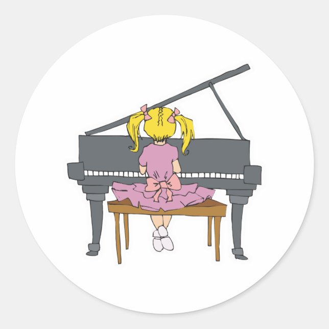 Kleines Mädchen Klavier spielen Runder Aufkleber (Vorderseite)