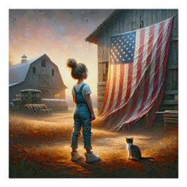 Kleines Mädchen mit amerikanischer Flagge auf eine Poster