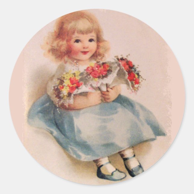 Kleines Mädchen mit Blume Stickers (Vorderseite)