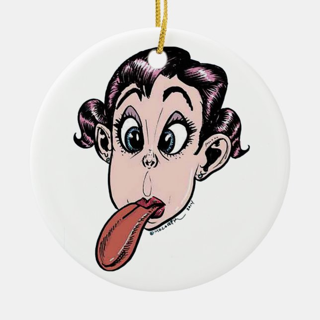 Kleines Mädchen mit der Zunge, die heraus haftet Keramik Ornament (Vorne)
