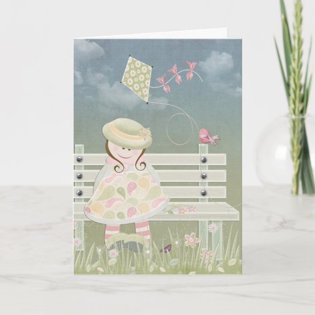 kleines Mädchen mit Drachen Karte (Vorderseite)