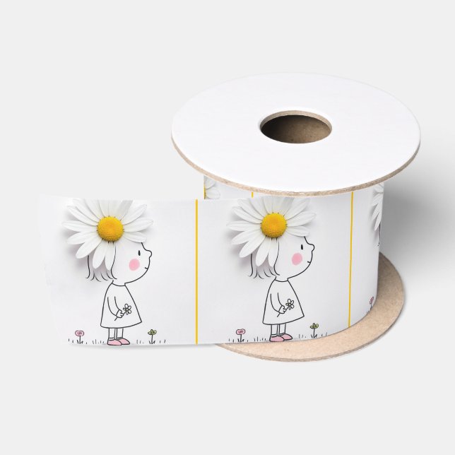 Kleines Mädchen mit einer weißen Daisy auf ihrem K Satinband (Spule)