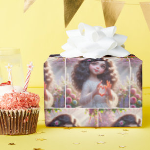 Kleines Mädchen mit Fingern, die ein Herz formen Geschenkpapier