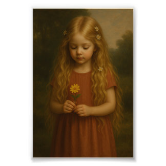Kleines Mädchen mit Gänseblümchen Fotodruck