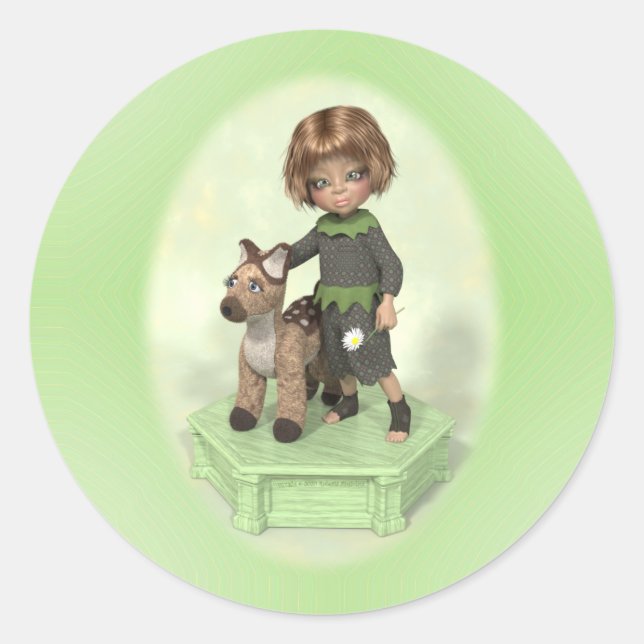 Kleines Mädchen mit gepolstertem, klassischem rund Runder Aufkleber (Vorderseite)