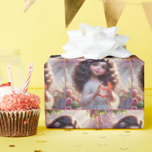 Kleines Mädchen mit Herzzeichen Geschenkpapier