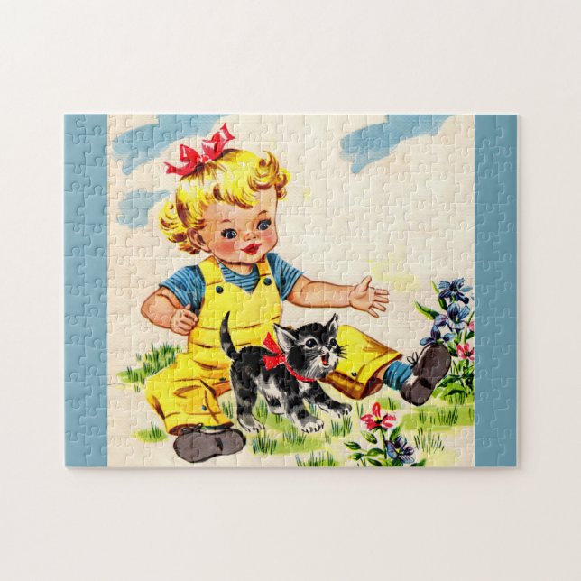 Kleines Mädchen mit hübschem Kätzchen (Horizontal)