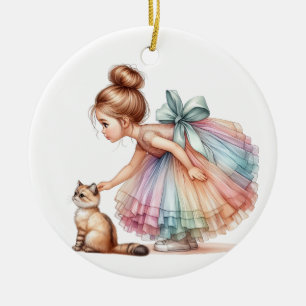 KLEINES MÄDCHEN MIT IHREM KITTEN KERAMIK ORNAMENT