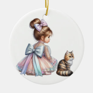 KLEINES MÄDCHEN MIT IHREM KITTEN KERAMIK ORNAMENT
